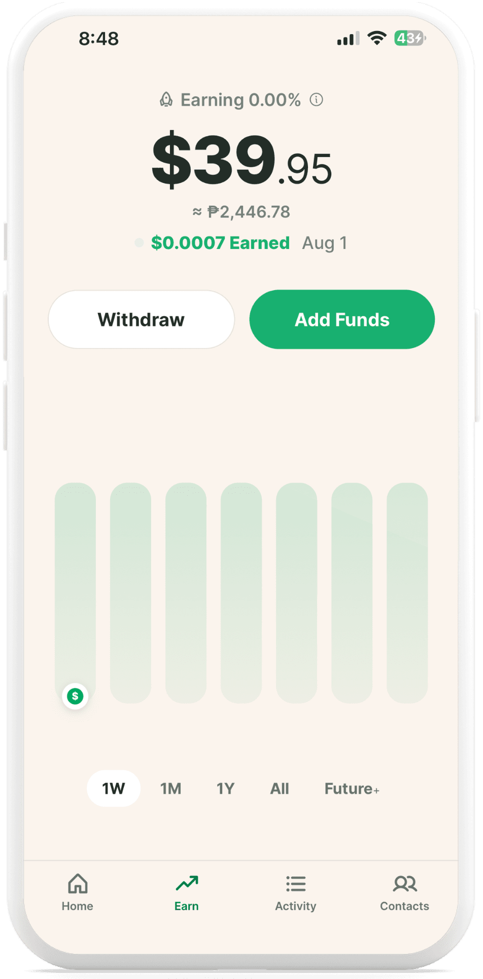 Pocket Earn screen showing balance and earnings